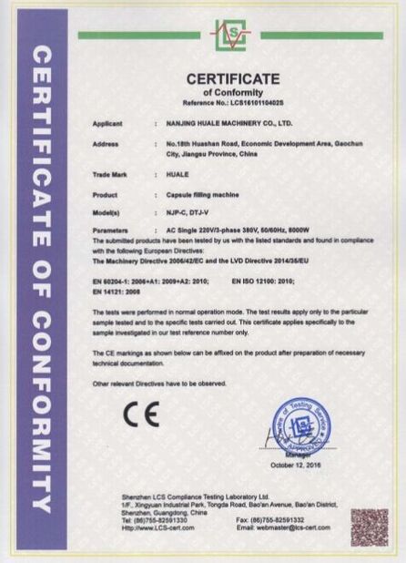 China WENZHOU HUALE MACHINERY CO.,LTD certificaten
